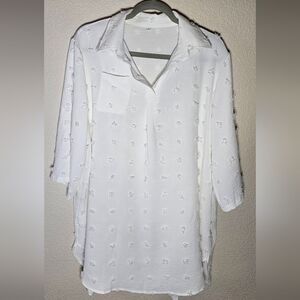 White Large Polka Dot Tunic Swimsuit Cover-up